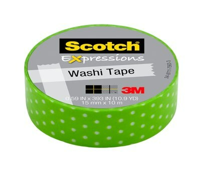 3M Scotch®思高® 创意纸胶带，绿/白瑞士点， 3MC314-P31 ，0.59英寸×393 英寸（15 mm×10 米）