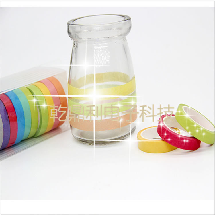彩色和纸迷你胶带整卷diy文具手帐胶带 纯色彩虹美纹纸胶带
